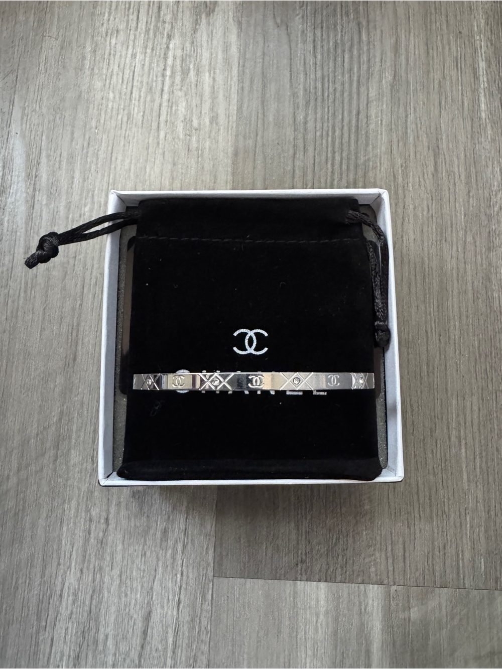C C Silver-Tone Logo & Motif Slim Bangle Bracelet